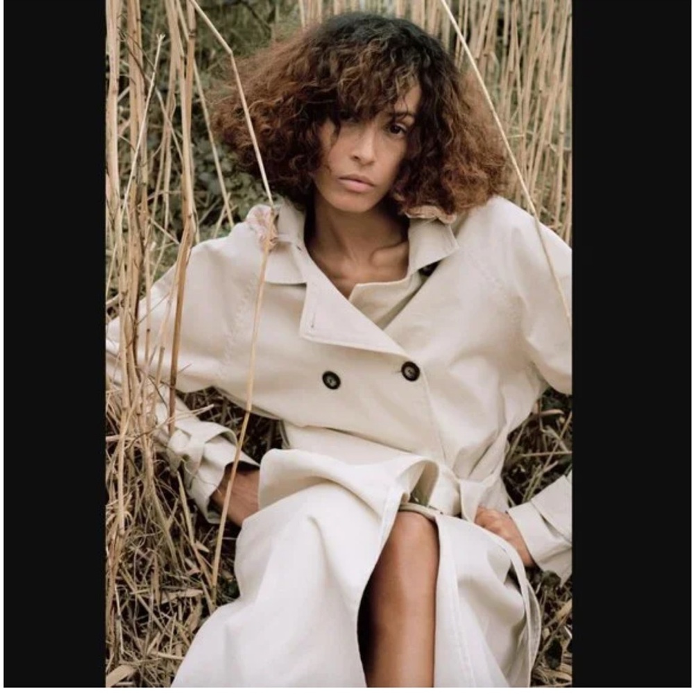 New Zara Tan Scarf Trench Long Coat Jacket Light Beige. Size M - Picture 8 of 8